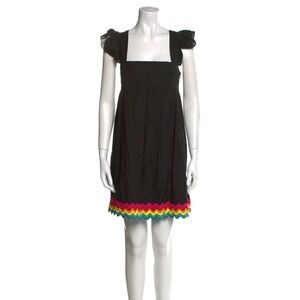 JULIET DUNN Square Neckline Rainbow Rick Rack Mini Dress Ruffle Sleeves Size 1 S